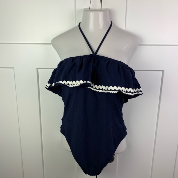 J. Crew Other - NWT J. Crew Size 16 Ruffle Bandeau One Piece Swimsuit Navy